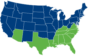 Nader's Service Areas Map Spanning from Arizona to Florida